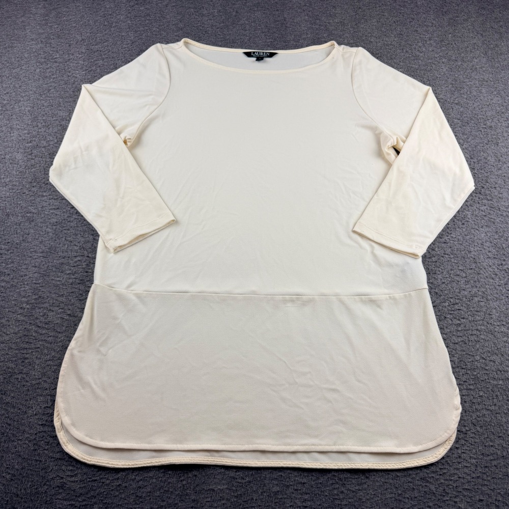 Lauren Ralph Lauren Women's L Large Cream Boat Neck 3/4 Sleeve Tunic Top